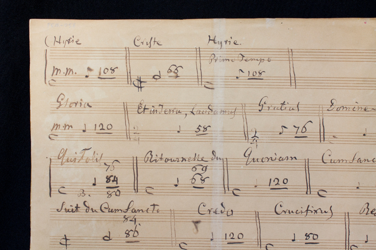 The 'Petite Messe solennelle' is generally regarded as his best work from his last period. The sheet with the metronome marks, written by Rossini himself, is a unique document that is relevant to the tempo ratios of the various parts. FEM-058.